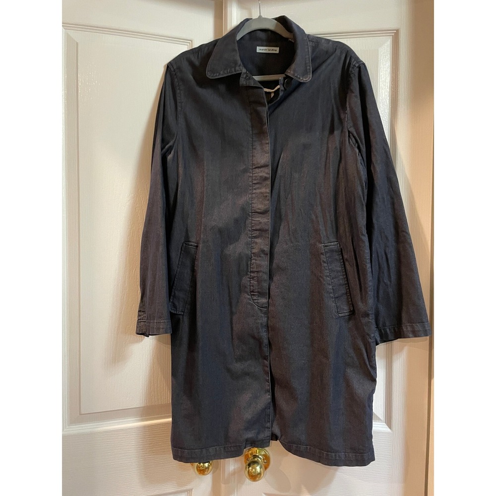 Marsh Landing Long Coat Jacket Womens Large Stretch Button Minimalist Black